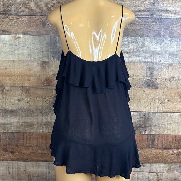 Free People Intimately Cascades Ruffle Cami Tank Top Black Size Medium - Picture 5 of 10